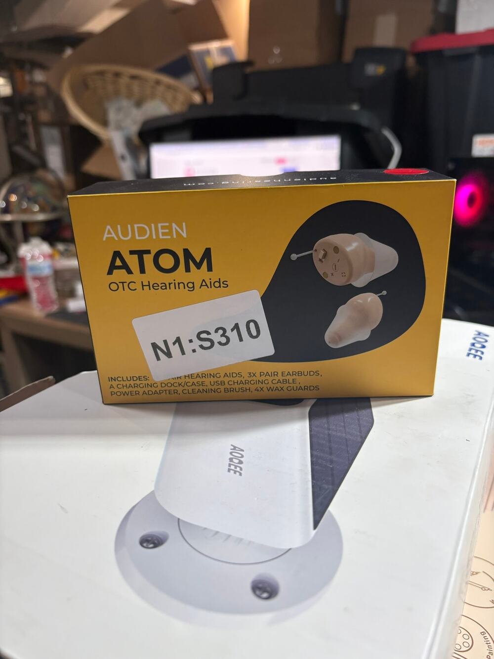 Audien Atom OTC hearing aid ATK-15 (w/3x pairs earbuds/4x wax guards/USB cable)